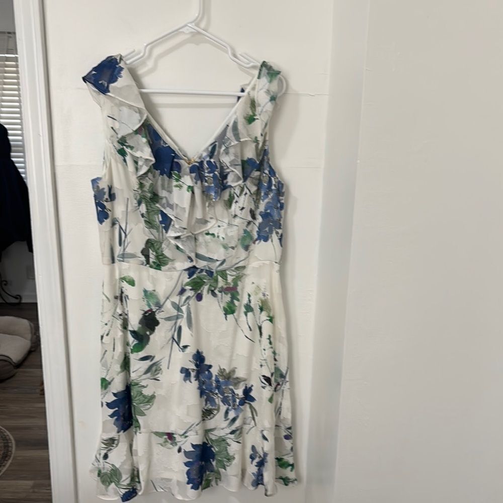 DKNY Floral Ruffle Dress - Blue and Green Size 14